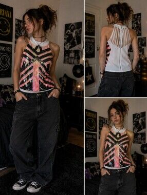 Wise & Pretty Sequin Cut Out Strappy Tank NWT